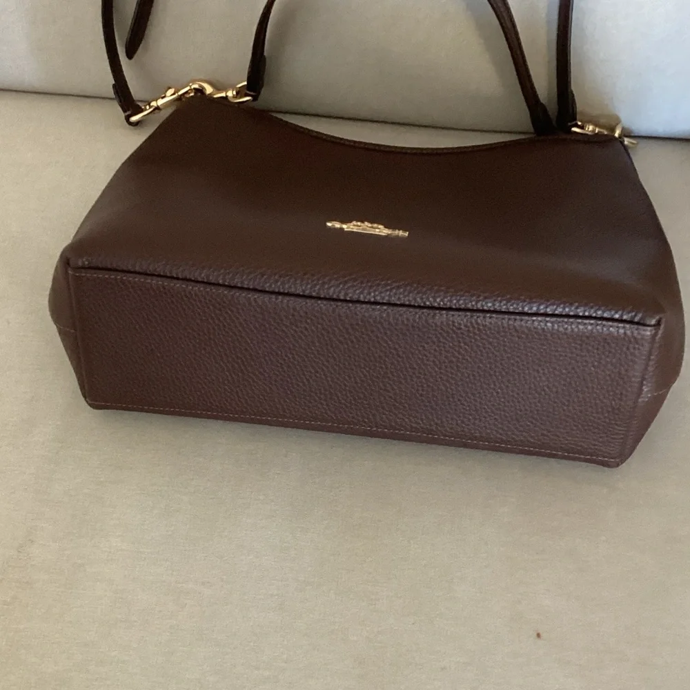 Coach Dark Brown Leather Shoulder Bag with Gold Accents - Picture 3 of 7
